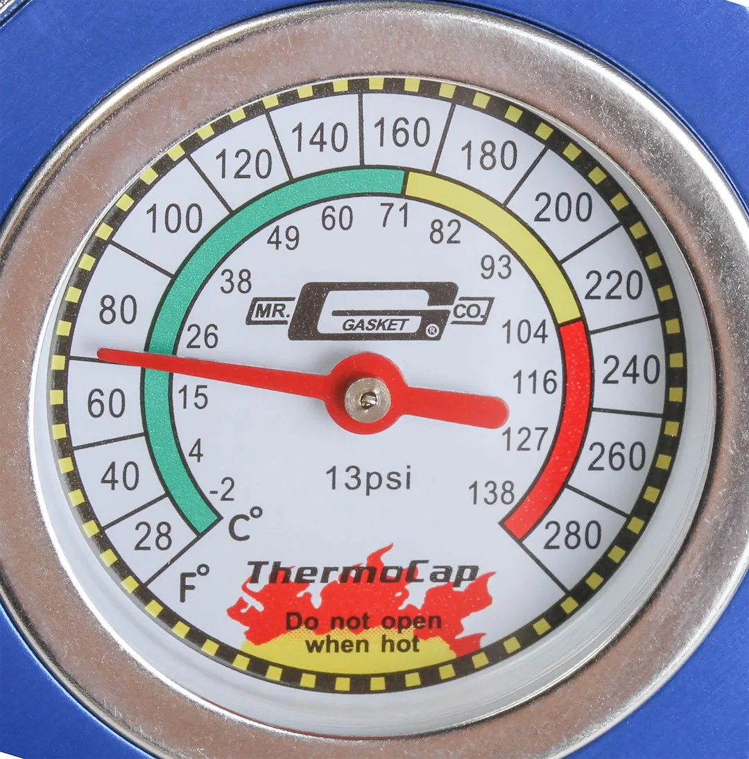 2470B – MR GASKET Radiator Cap, 13 PSI Max Pressure Octagon Blue Anodized Aluminum